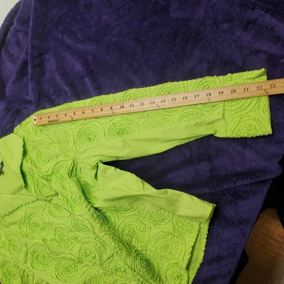 Samuel Dong Women's Size M Green Jacket Tattered Rosette Full Zip Eclectic Artsy - Picture 16 of 16